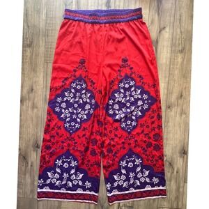 Rachel Zoe pants large‎ flowy boho red purple wide leg mandala print satin